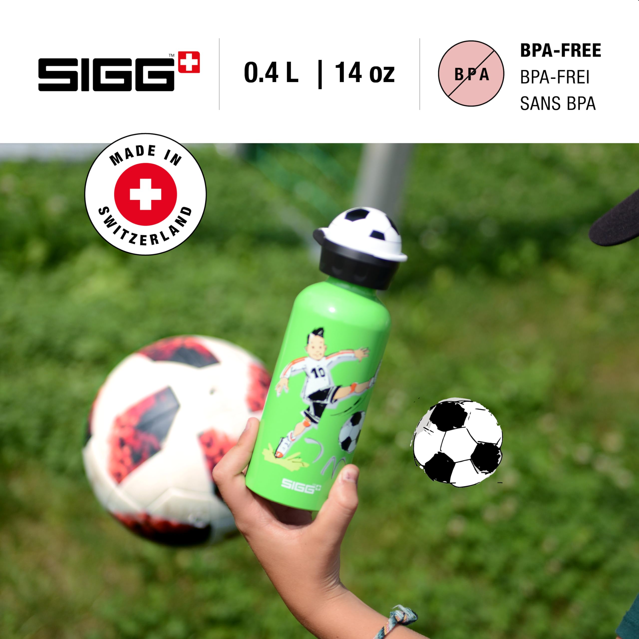SIGG - Kids Water Bottle - Footballcamp - Leakproof - Lightweight - BPA Free - Aluminum - 13 Oz